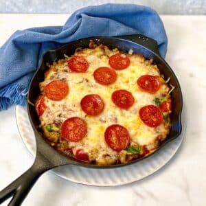 low carb crustless pizza bowl in ramekin