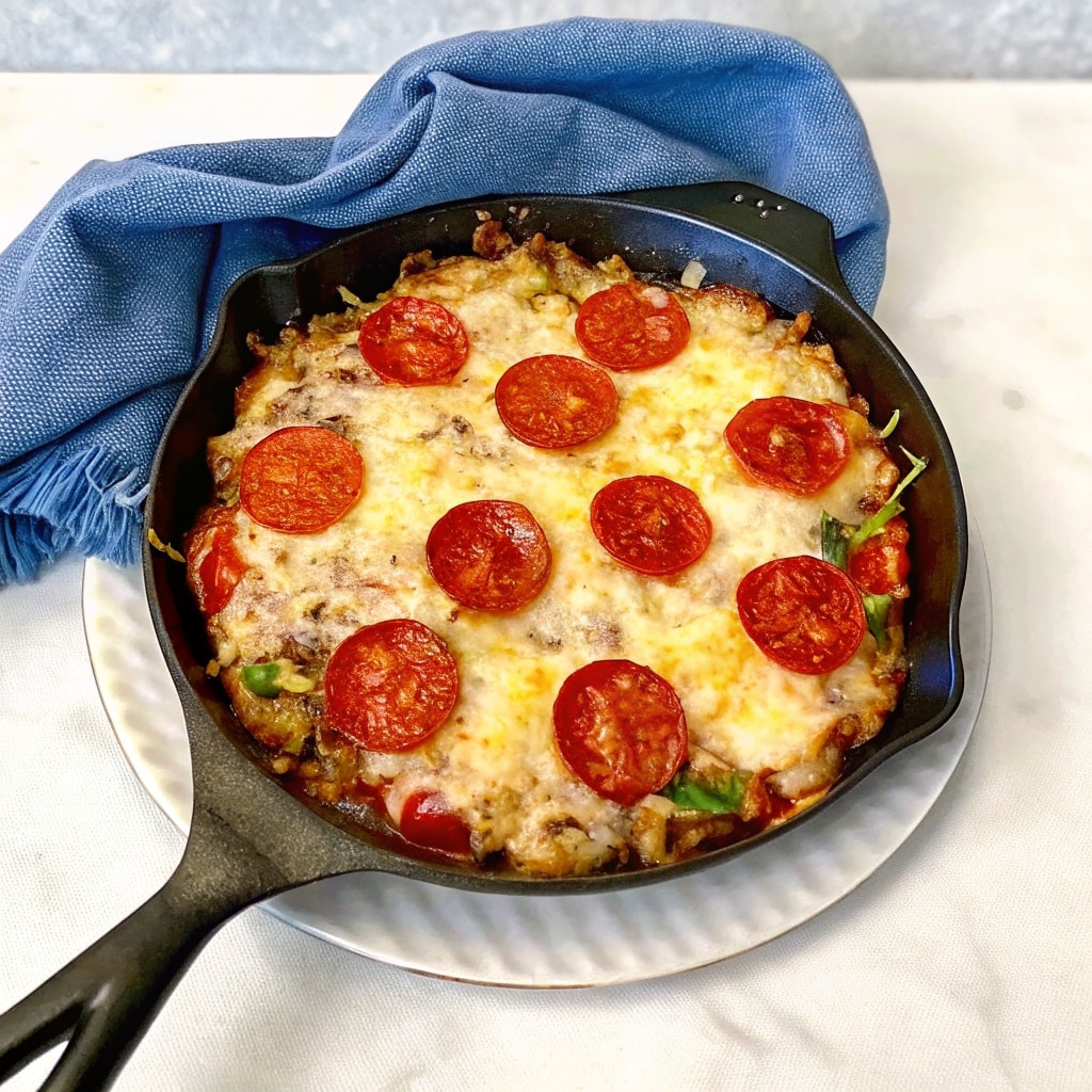 low carb crustless pizza bowl in ramekin