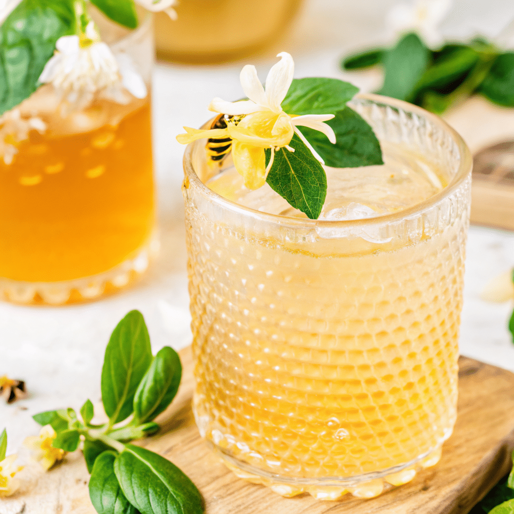 honeysuckle tea recipe in rustic kitchen