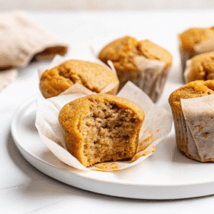 Cottage cheese banana muffins on rustic table