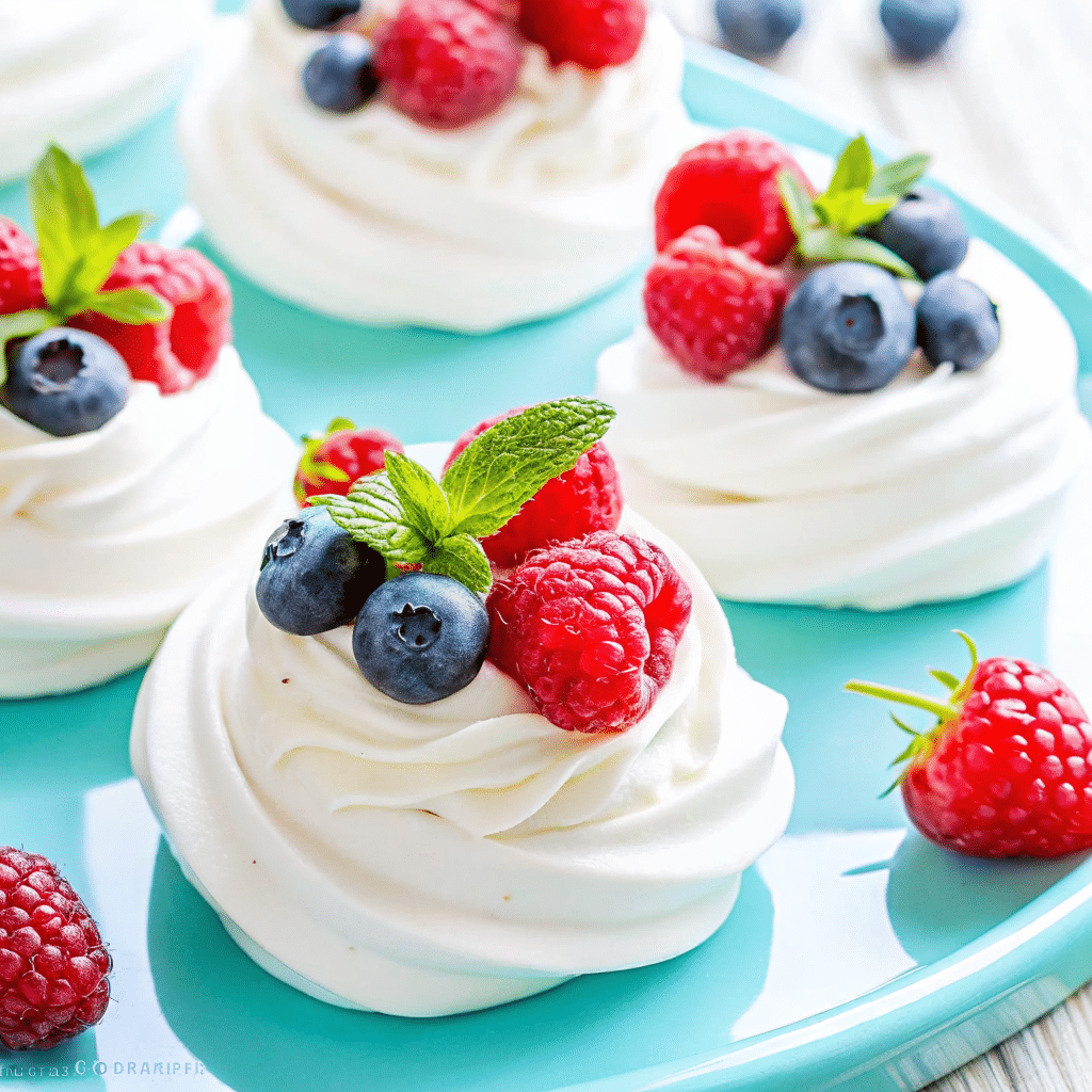 pavlova cookie on dessert plate