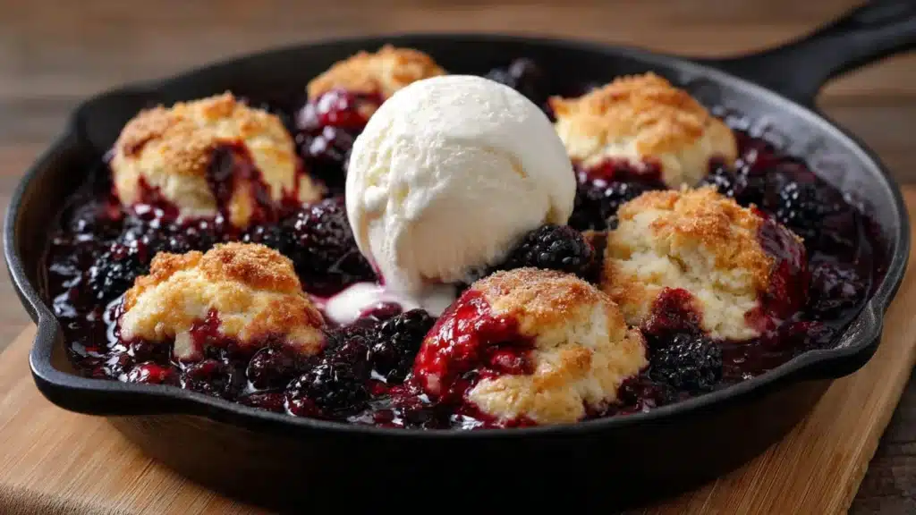 Freshly made blackberry dumplings served with cream