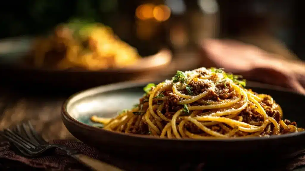 Cajun Beef Spaghetti in Creamy Three-Cheese Parmesan Sauce