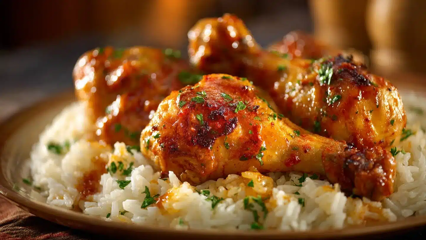Creamy Paprika Chicken Drumsticks with Steamed Rice