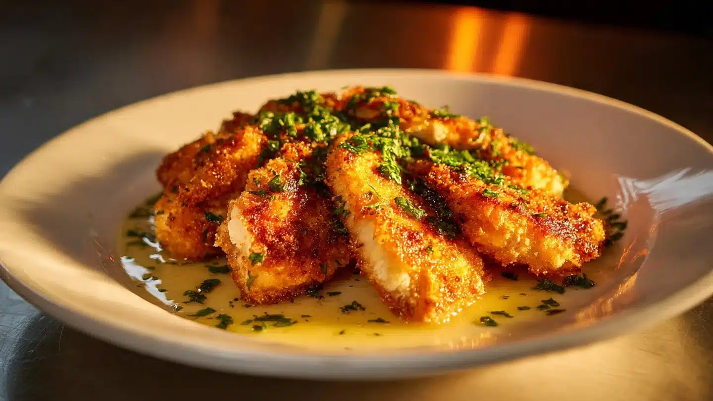 Crispy Parmesan Chicken with Garlic Cream Sauce