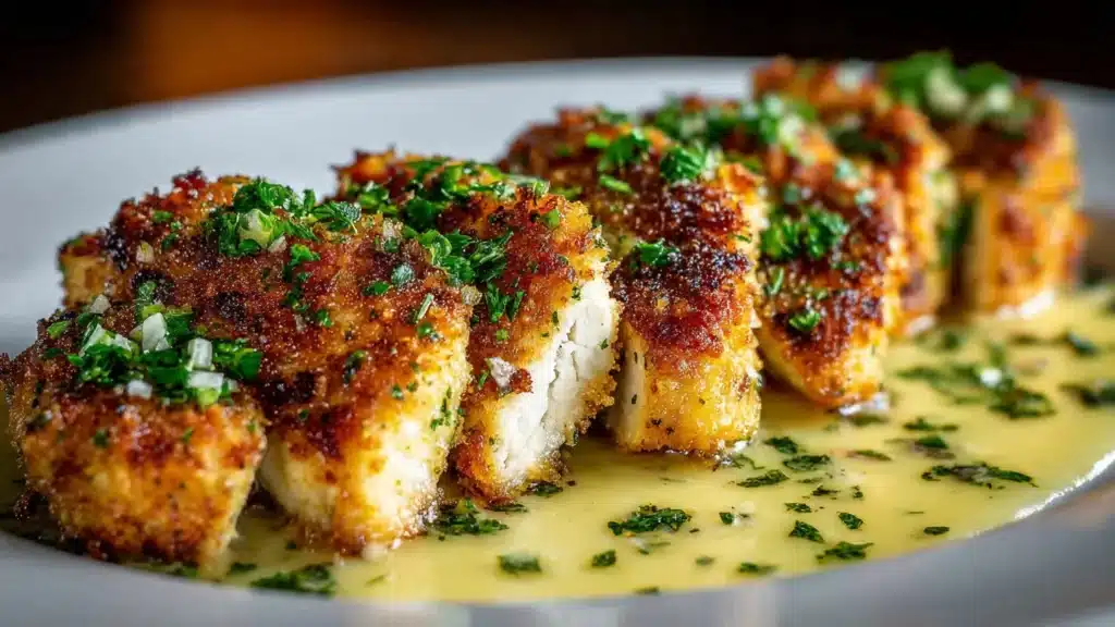 Crispy Parmesan Chicken with Garlic Cream Sauce