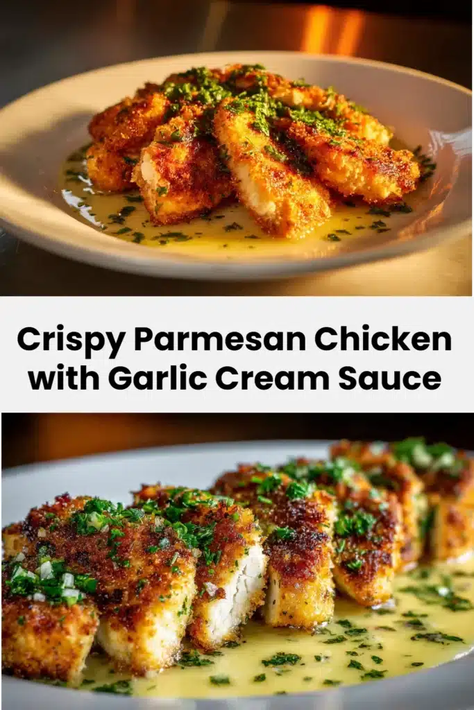 Crispy Parmesan Chicken with Garlic Cream Sauce