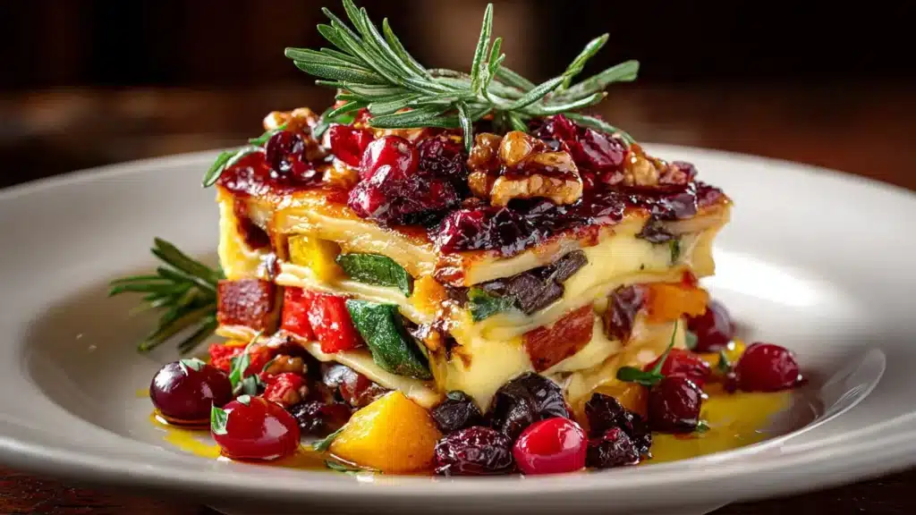 Layered sweet potato lasagna with butternut squash and carrots