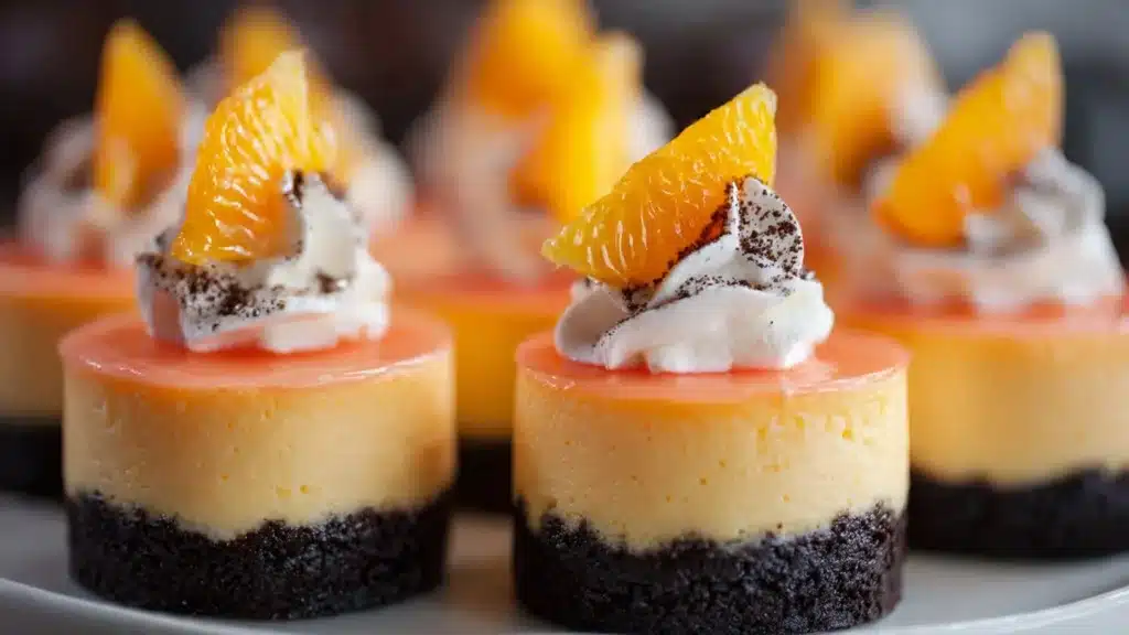 Delicious orange creamsicle mini cheesecakes topped with orange zest