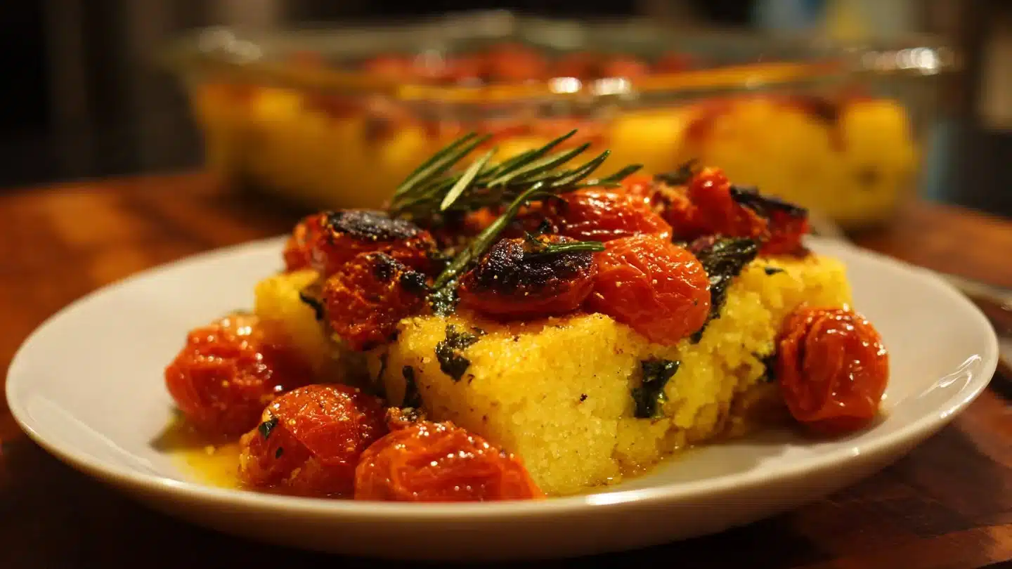 Savory Herbed Polenta & Roasted Tomato Bake