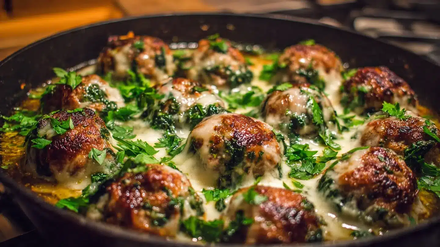 Cheesy Spinach-Stuffed Meatballs