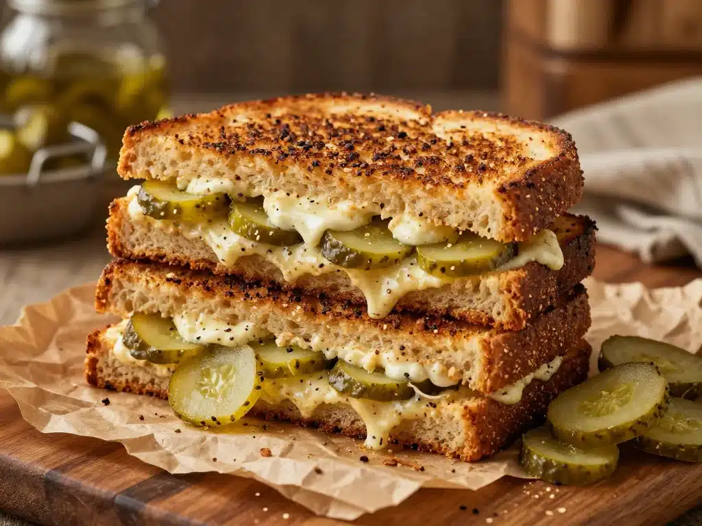 Crispy Dill Pickle Grilled Cheese Sandwich