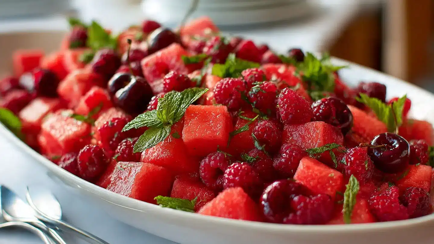 Easy Keto Watermelon Fruit Salad with Lime Mint Dressing
