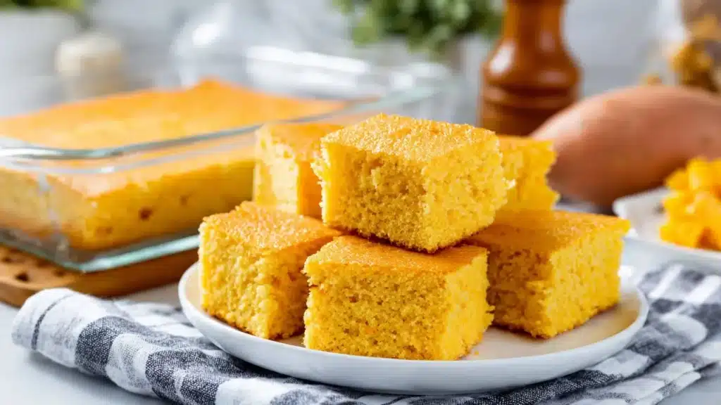 Delicious fluffy sweet potato cornbread baked to perfection