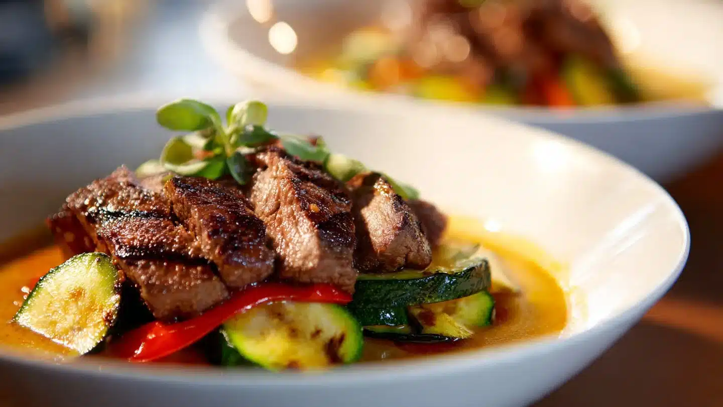 Grilled Steak Bowl with Sauce & Grilled Zucchini