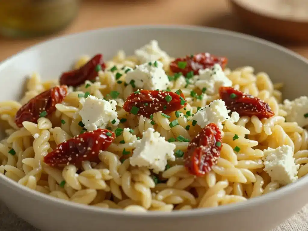 Homemade Orzo Pasta Salad with Feta and Sun Dried Tomatoes
