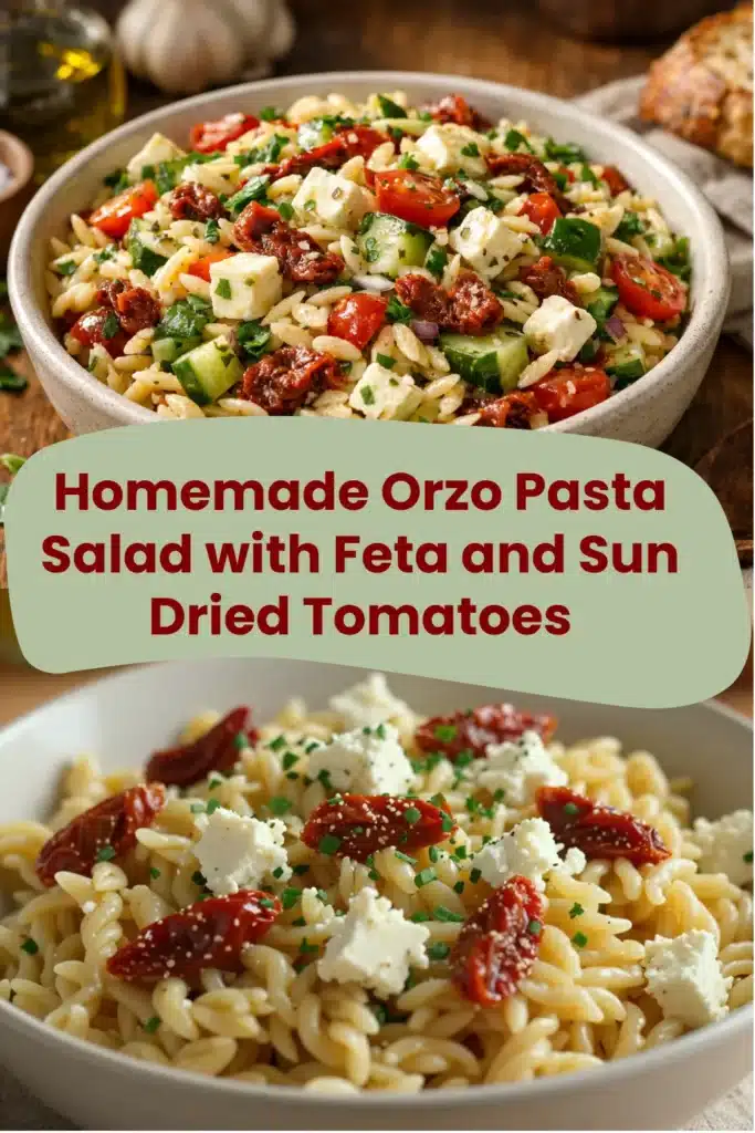 Homemade Orzo Pasta Salad with Feta and Sun Dried Tomatoes