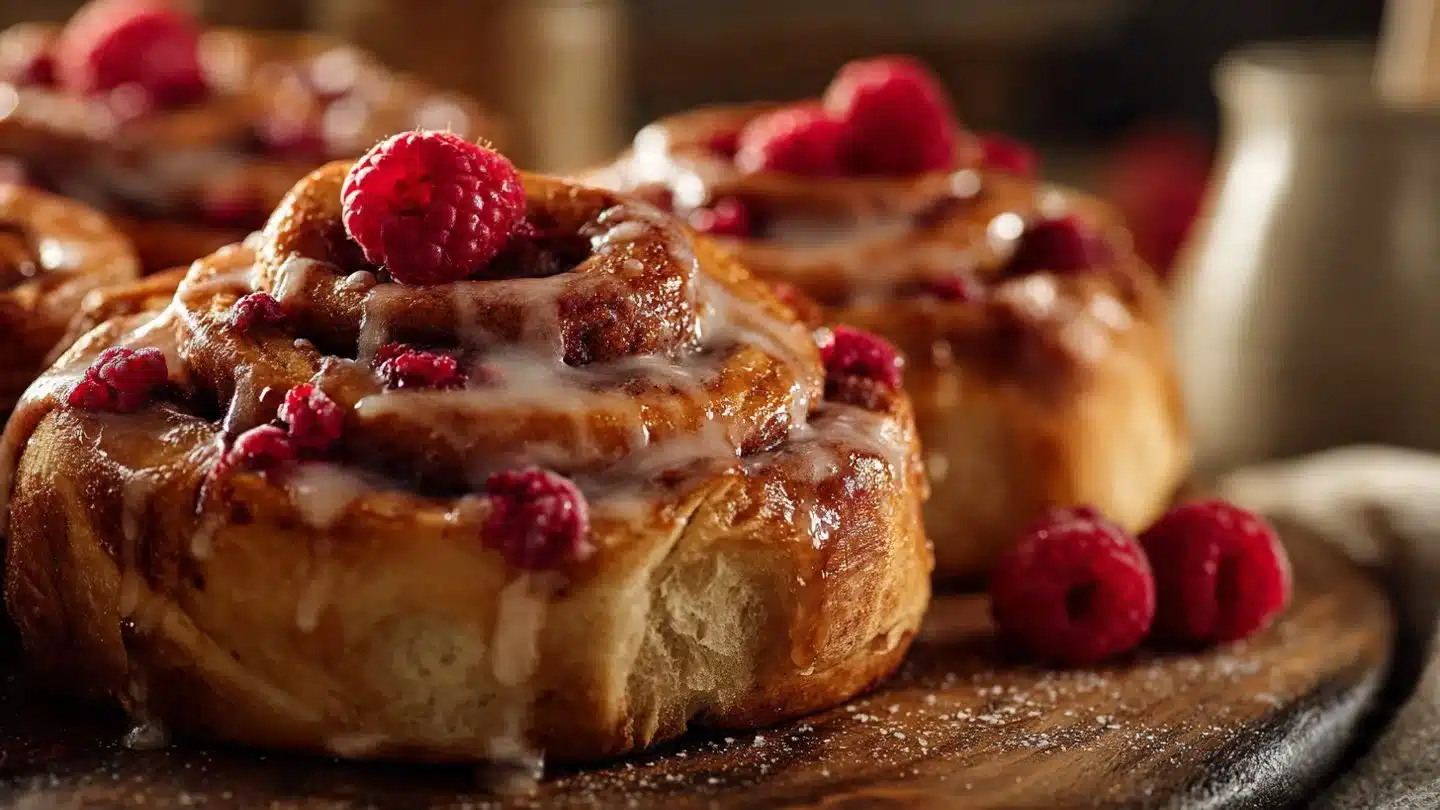 Raspberry Cinnamon Rolls with Lemon Glaze — Bright & Boozy (Just Kidding) Sweet Rolls