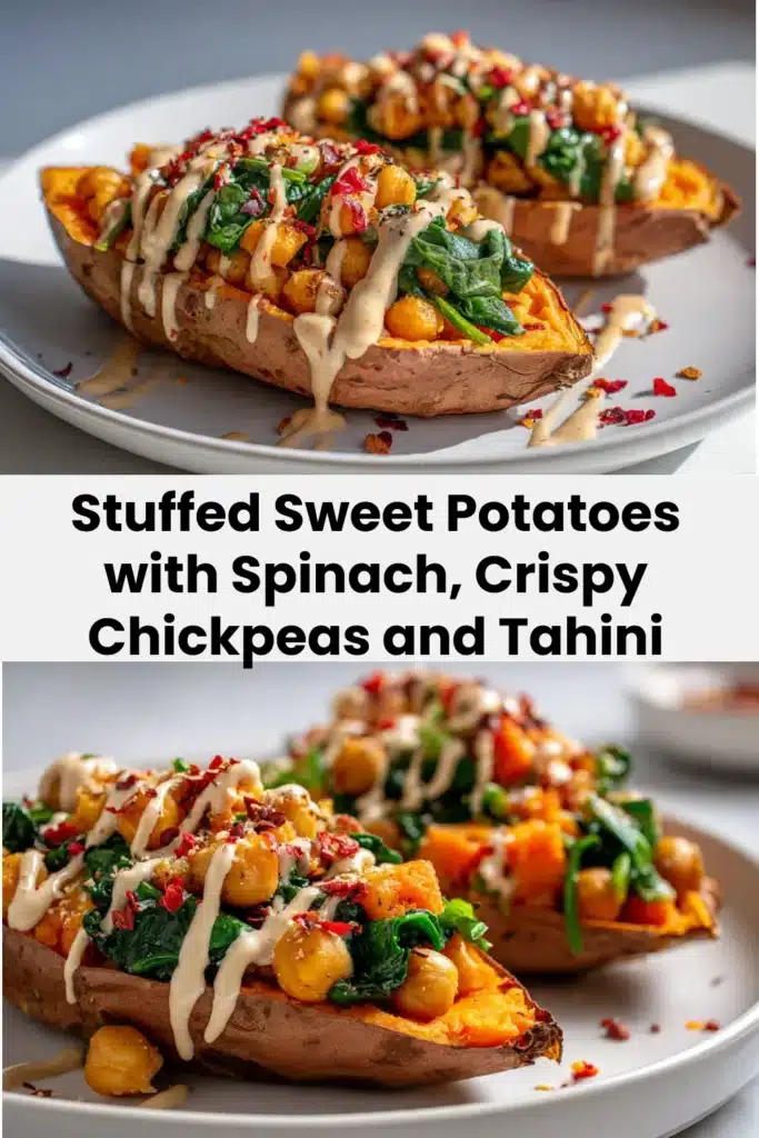 Stuffed Sweet Potatoes with Spinach, Crispy Chickpeas and Tahini
