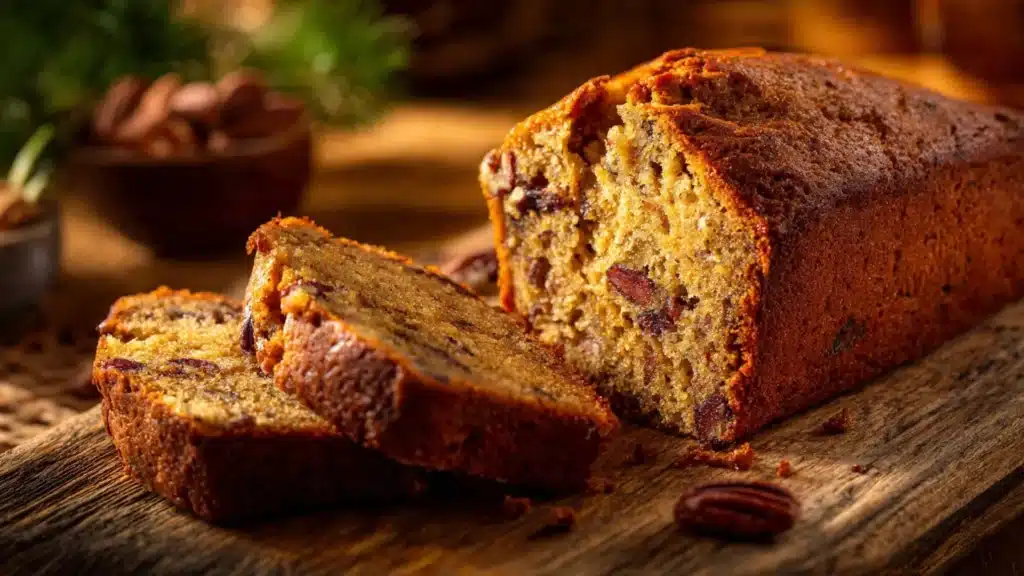 Delicious slice of Sweet Alabama Pecanbread ready to enjoy.