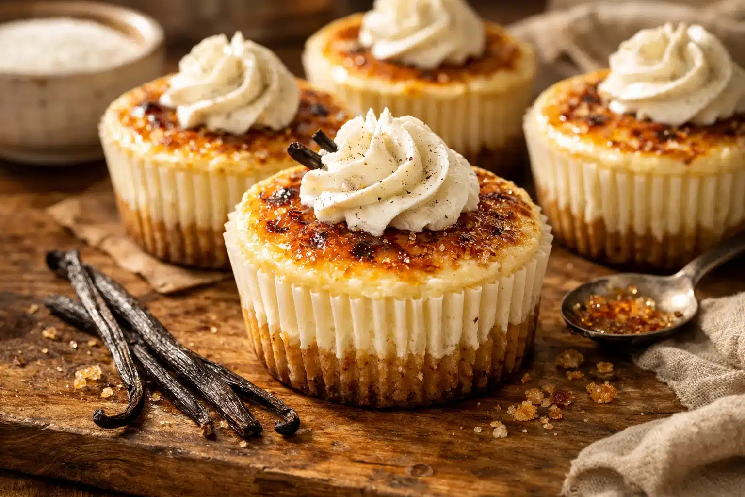 Vanilla Bean Crème Brûlée Cheesecake Cupcakes