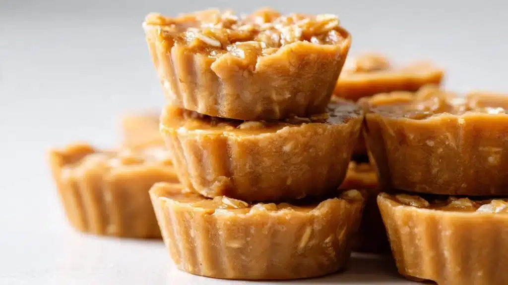 Three ingredient peanut butter oatmeal cookie cups on a plate