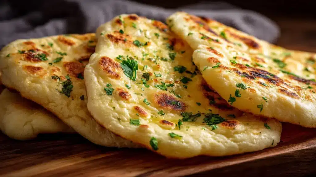 3 ingredients no-oven Turkish bread on a wooden board