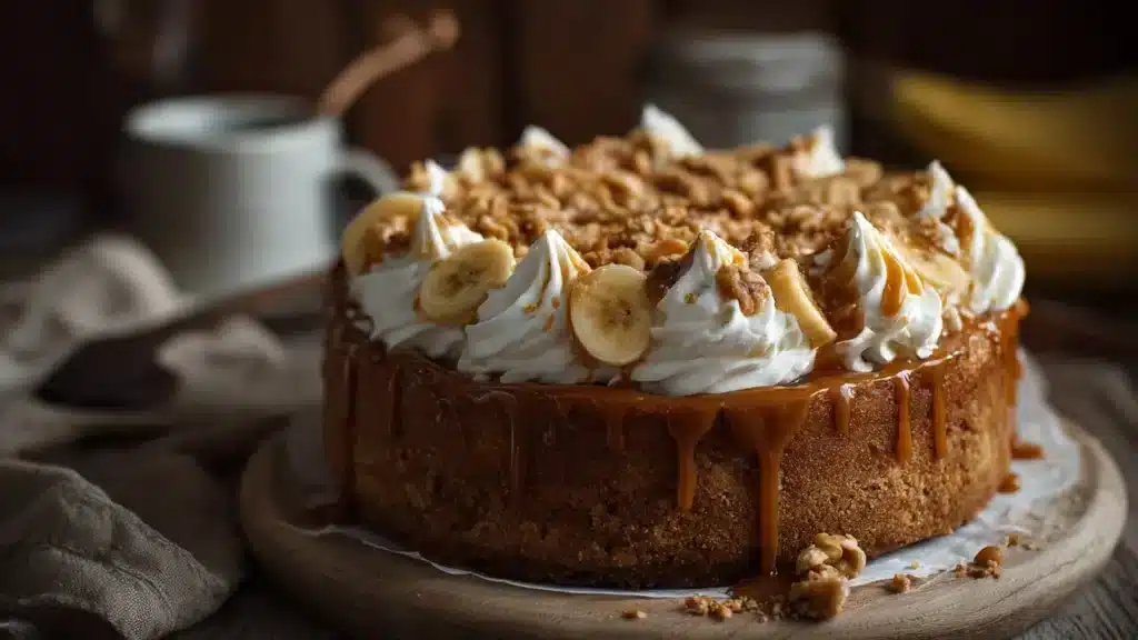 Delicious homemade Banoffee Cake with bananas and toffee frosting