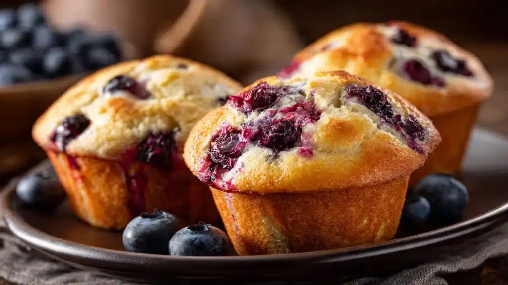 Blueberry cream cheese muffins fresh out of the oven