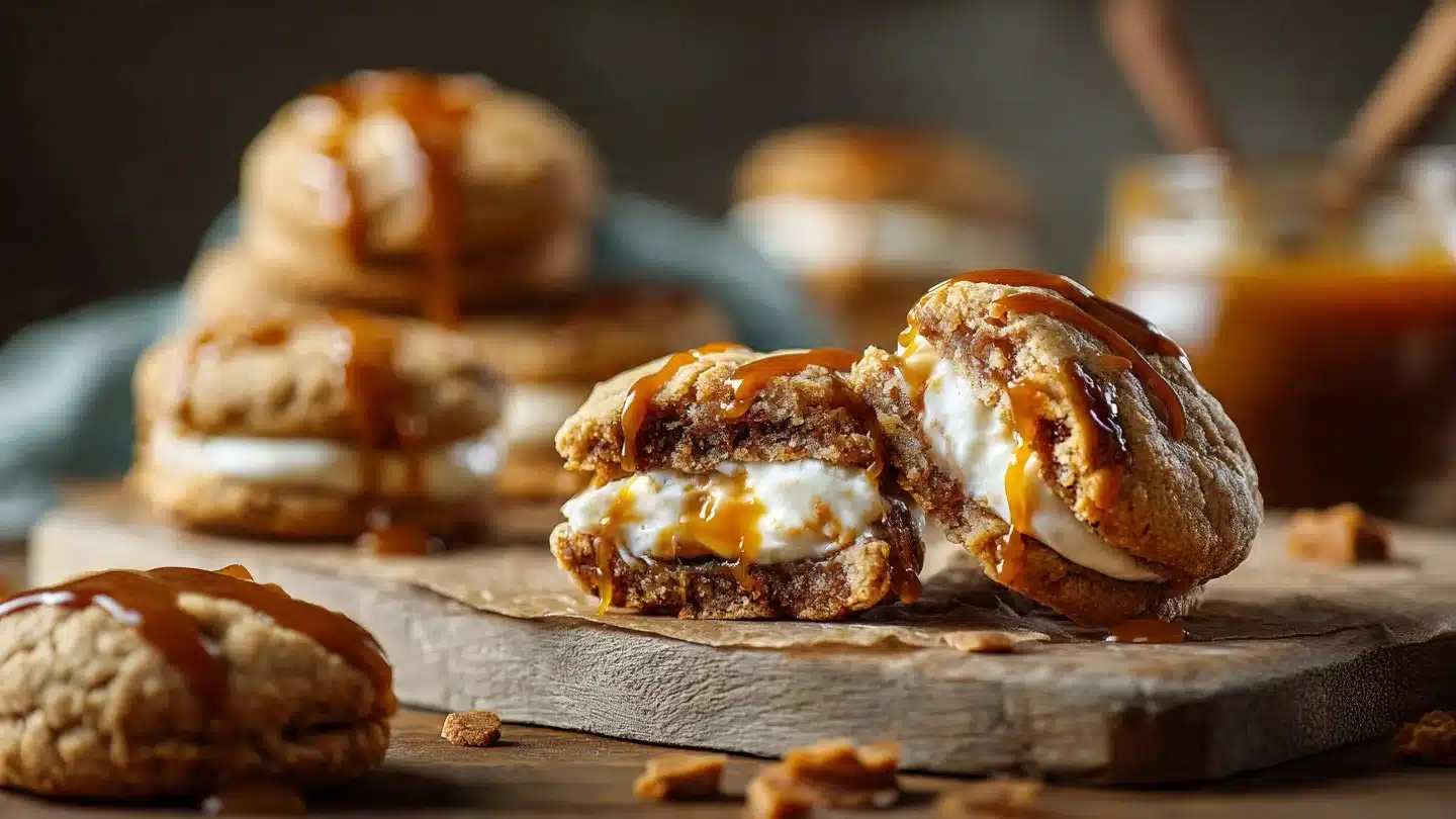 Cheesecake Stuffed Cookies with Salted Caramel