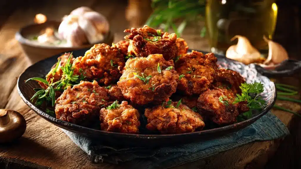 Delicious crispy fried mushrooms served as a tasty appetizer