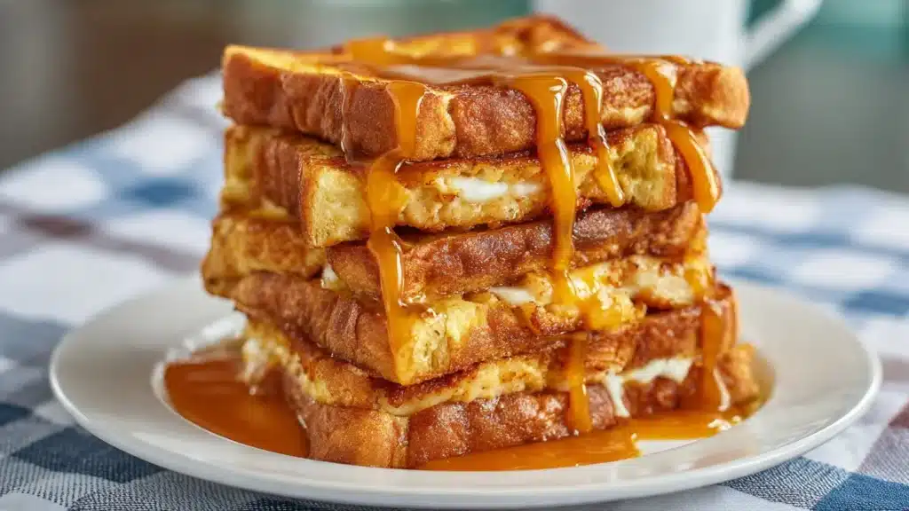 Delicious French toast fried chicken sandwich with crispy chicken and sweet syrup