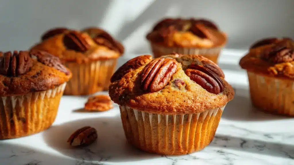 Delicious Pecan Pie Brown Sugar Muffins fresh out of the oven