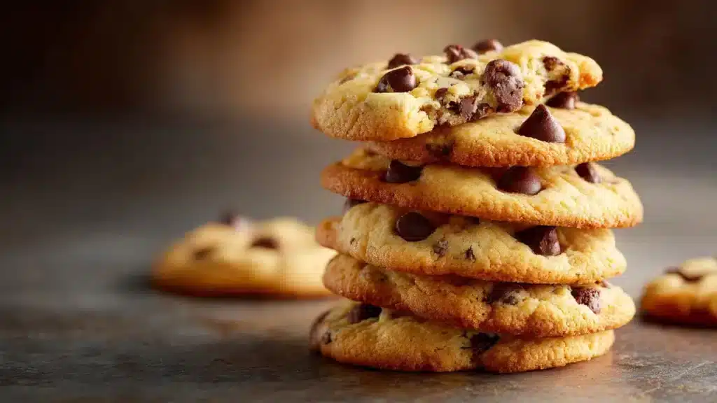 Delicious perfect chocolate chip cookies on a baking sheet
