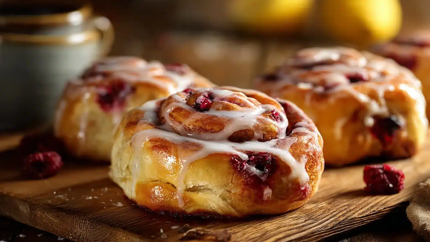 Raspberry Cinnamon Rolls with Lemon Glaze