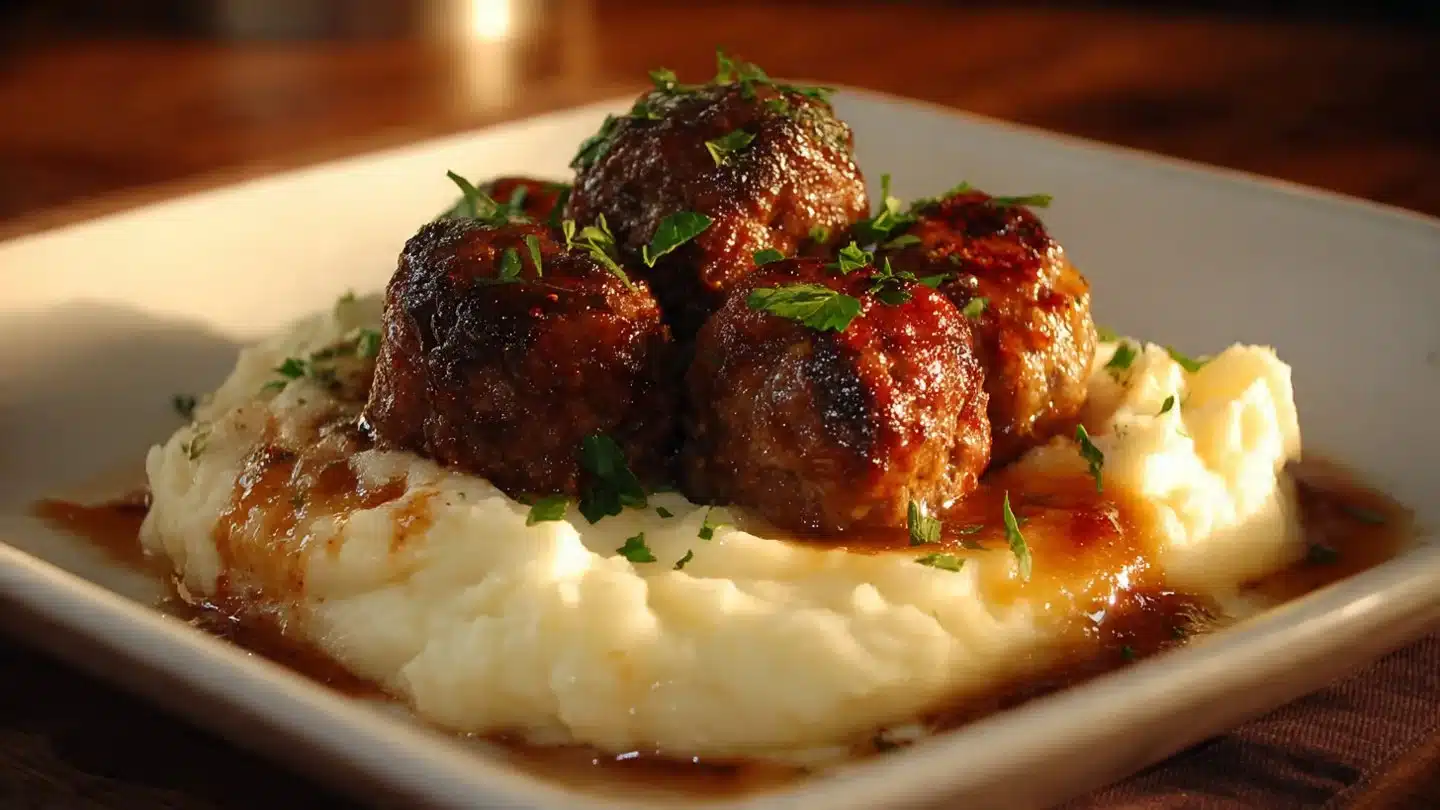 Salisbury Steak Meatballs with Garlic Herb Mashed Potatoes: Ultimate Comfort Food!