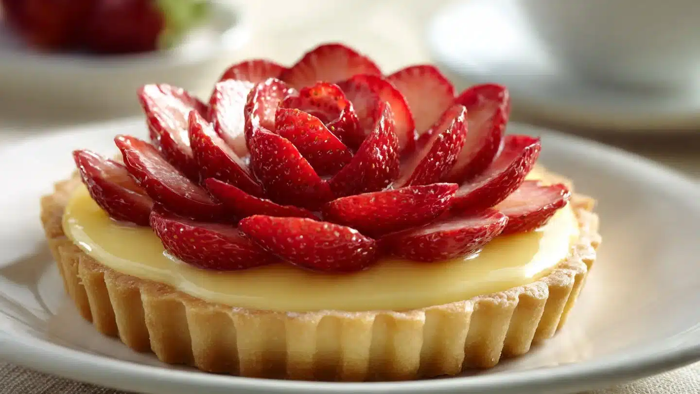 Pretty Strawberry Rose Tart with Custard Cream (Easy & Elegant)