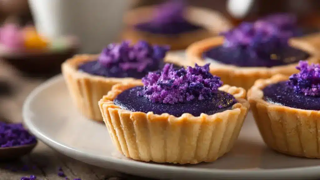 Delicious Ube Egg Tarts with a creamy ube filling in a flaky crust