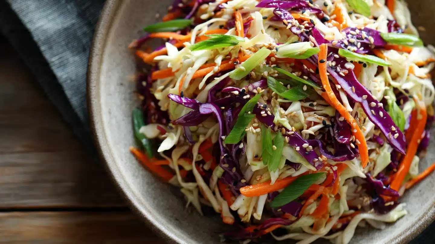 Easy Crunchy Asian Cabbage Slaw with Sesame Dressing