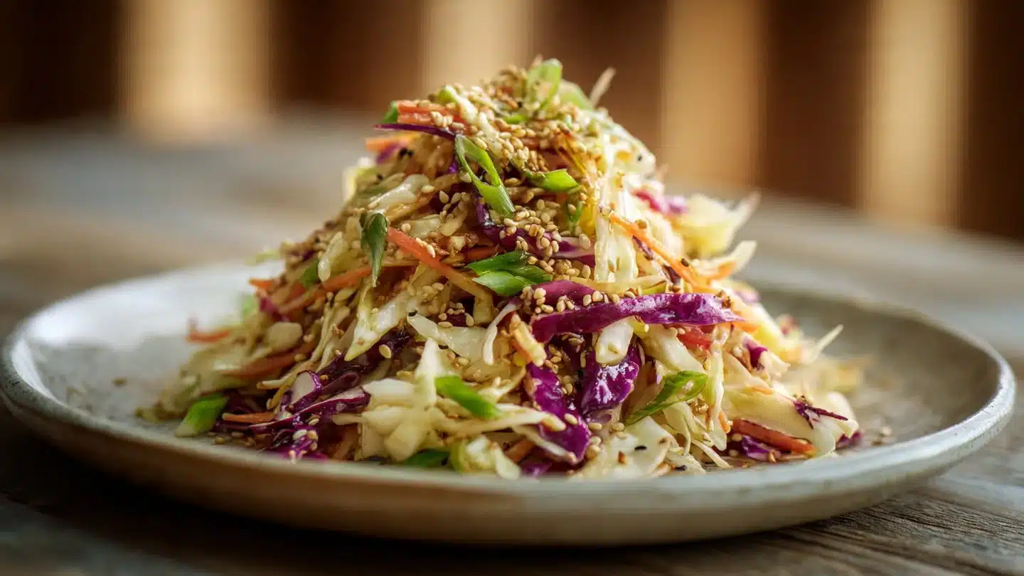 Easy Crunchy Asian Cabbage Slaw with Addictive Sesame Dressing