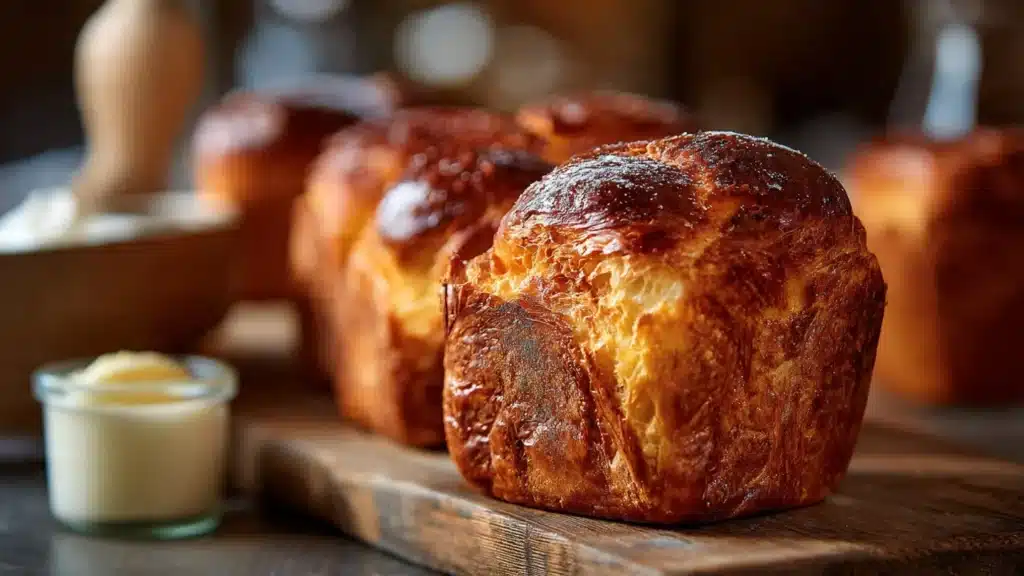 Freshly baked Milk Brioche loaf with golden crust and soft interior