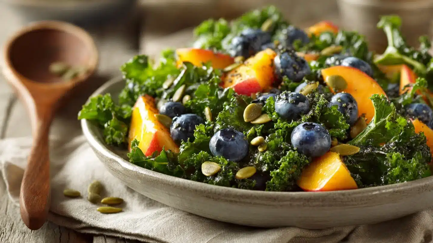 Delicious Peach Blueberry Kale Salad You Need to Try!