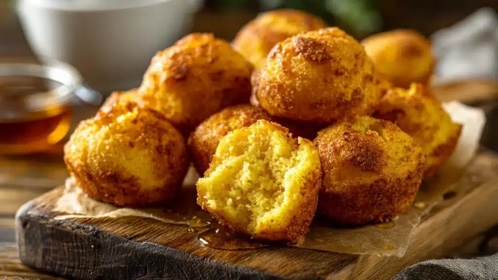 Southern-Style Honey Butter Cornbread Poppers served on a rustic plate