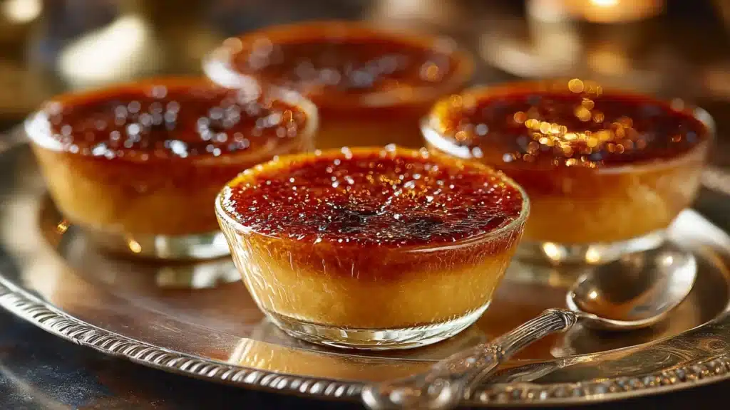 Delicious Thai Tea Crème Brûlée dessert topped with caramelized sugar crust