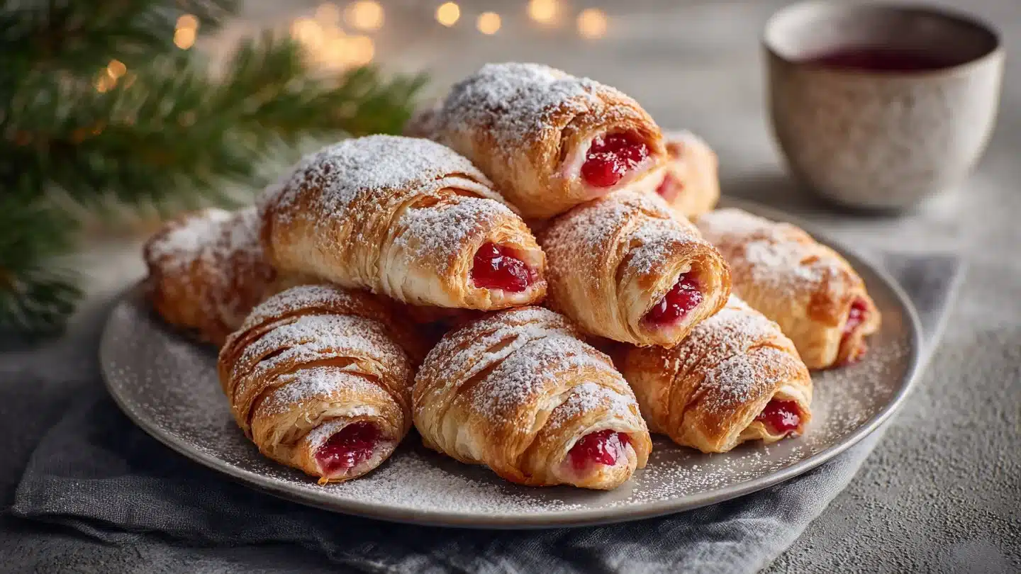 Vegan Puff Pastry Croissants with Raspberry Jam