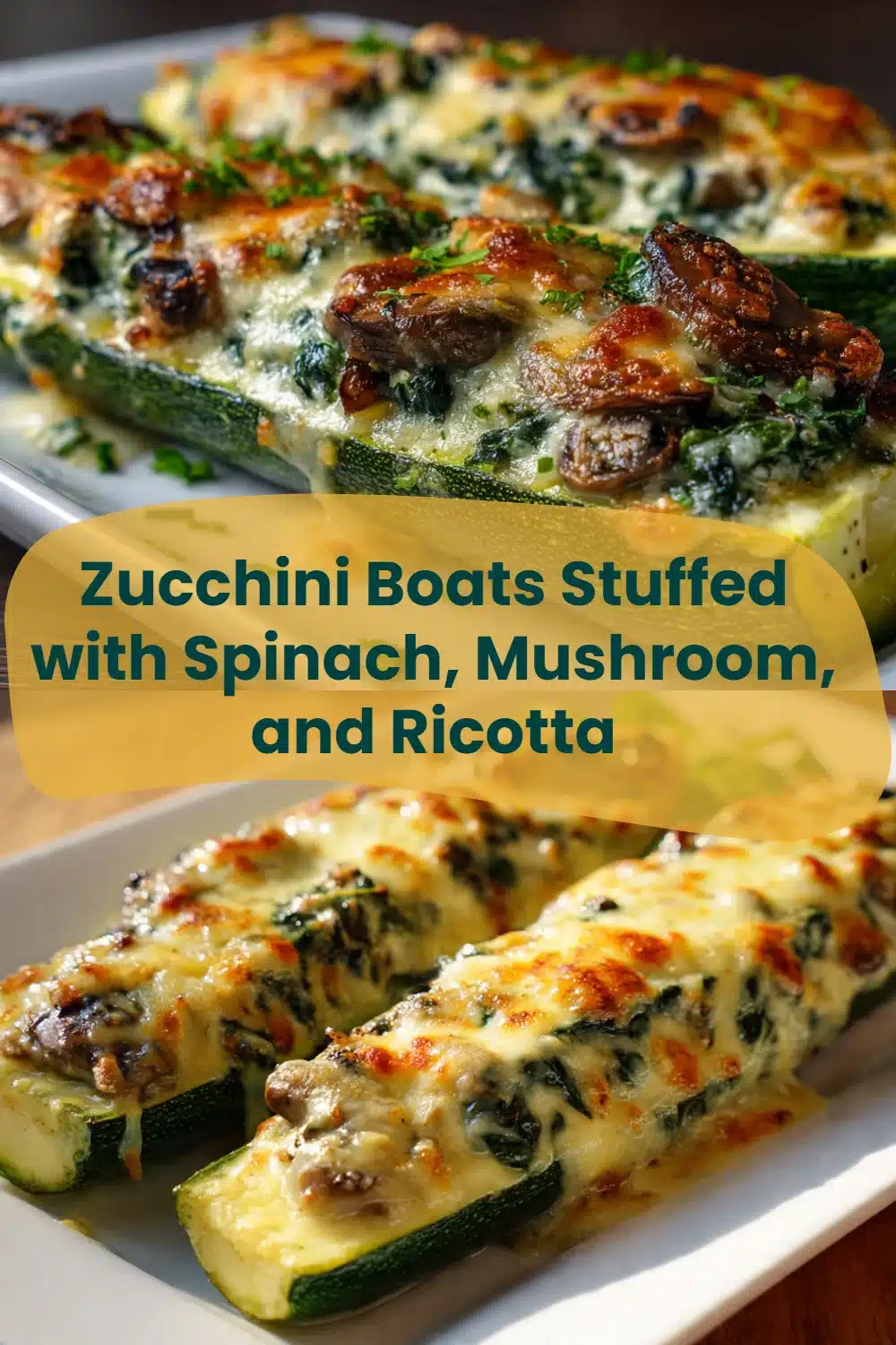 Zucchini Boats Stuffed with Spinach, Mushroom, and Ricotta