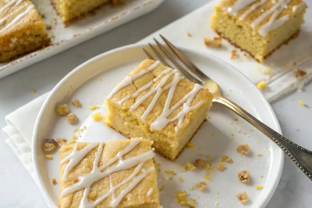 Delicious banana bars drizzled with vanilla and browned butter glaze
