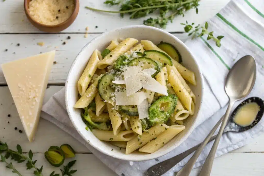 Delicious Garlic Butter Cabbage Noodles served on a plate with herbs