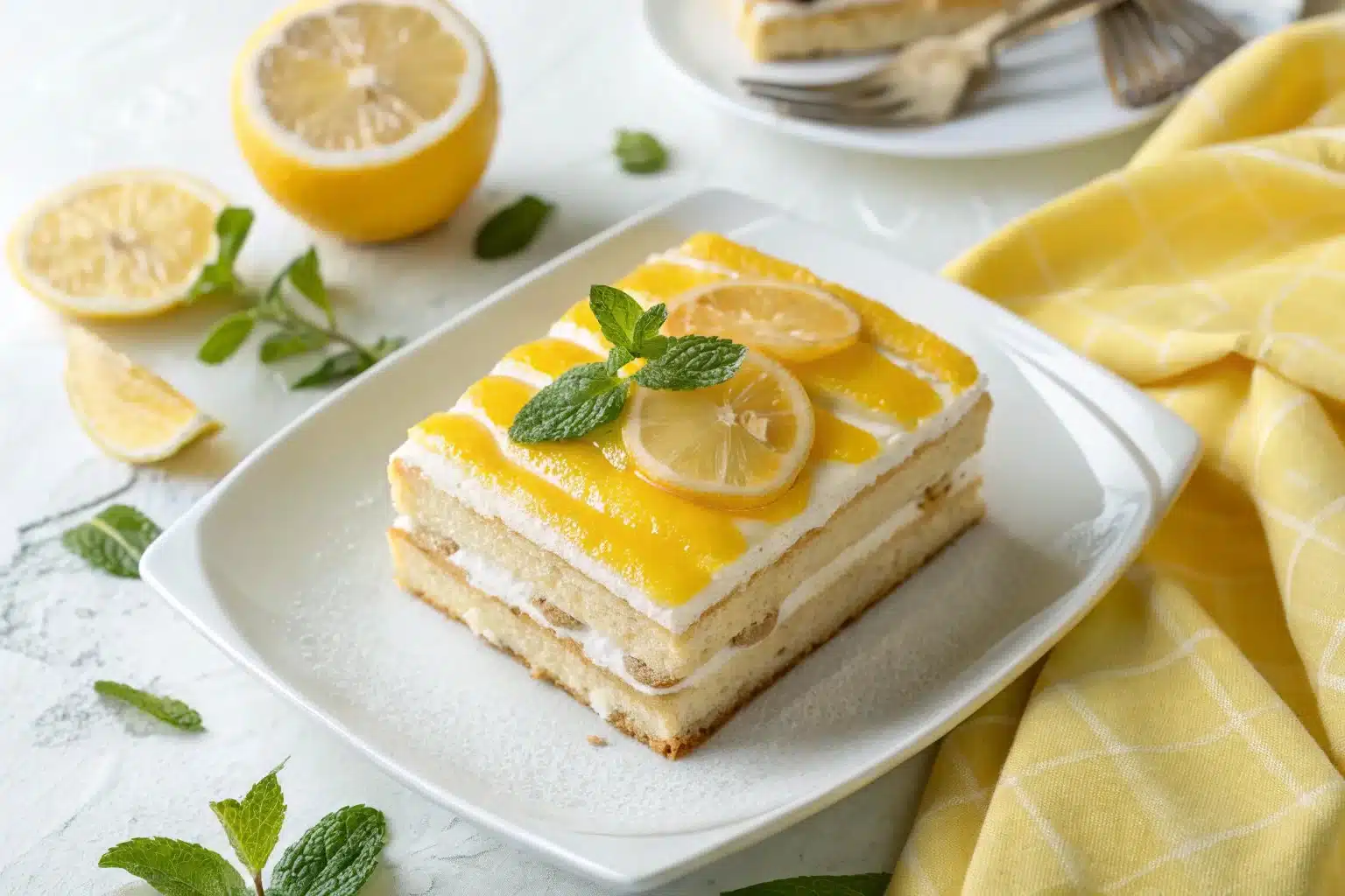 Delicious lemon tiramisu dessert with lemon zest and mascarpone layers.