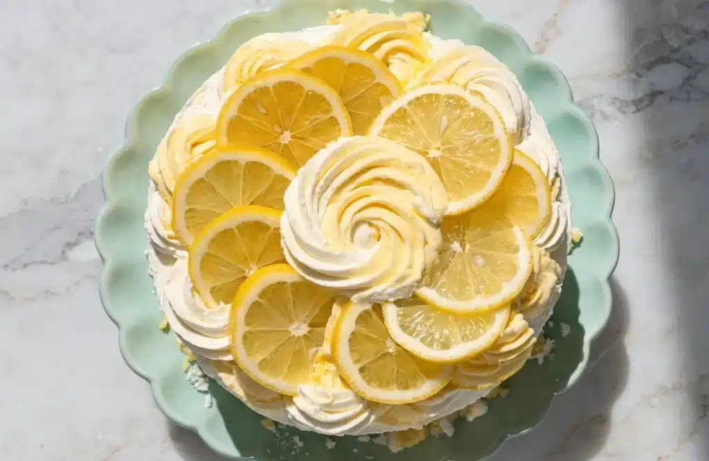 Delicious no-bake lemon cheesecake sliced and ready to serve